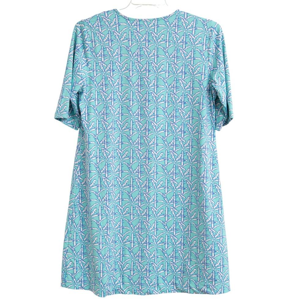 LuLu B Dress Sz L Palm Tree Print Blue Dress Beachy Resort Stretch Poolside Soft - Picture 4 of 5